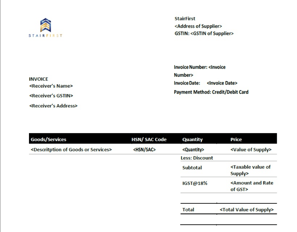 Sample of Simple GST Invoice format in India
